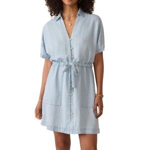 NWT Faherty Tried & True Oakley Dress Chambray Stripe Women’s Medium Lt Blue